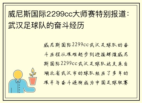 威尼斯国际2299cc大师赛特别报道：武汉足球队的奋斗经历